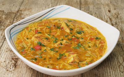 Sopa de pollo con fideos